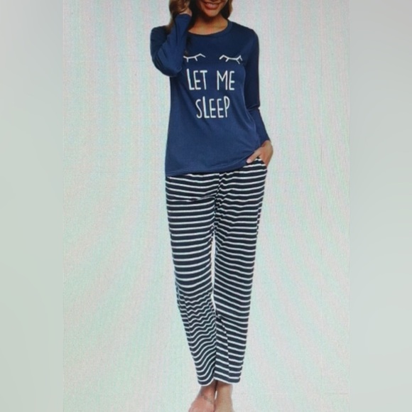NWT Women’s Long Sleeve Pajamas Set Solid Top And  Striped Pants Soft Pjs Set. - Picture 14 of 14